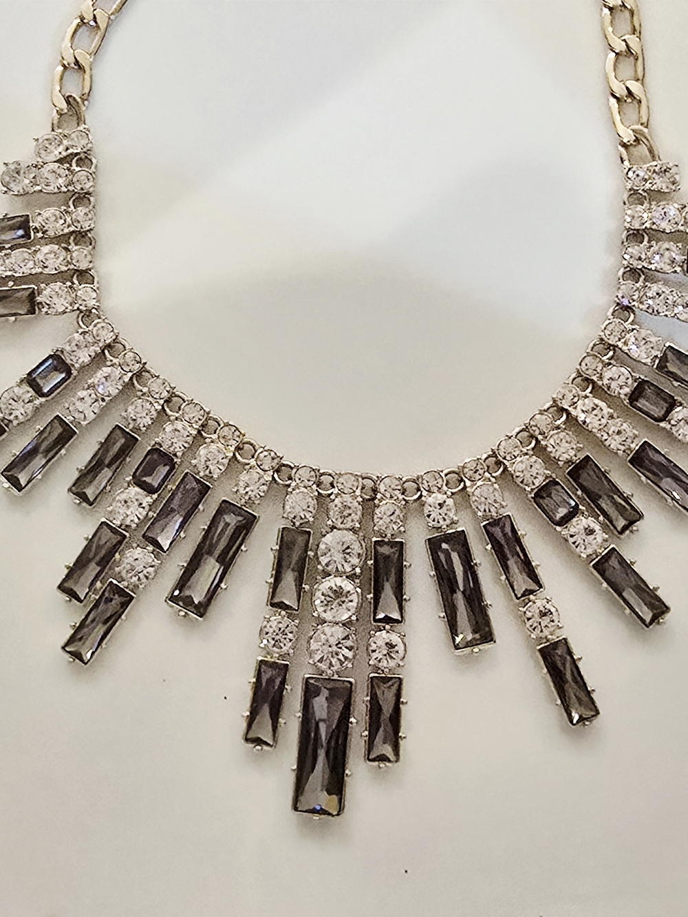 Gold-Tone Statement Necklace with Smoky and Clear Crystals - Picture 2 of 5